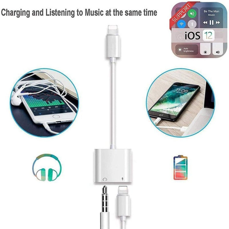 ZS-KL21804 2 in 1 8 Pin to 3.5mm Audio + 8 Pin Charging Interface, Earphone Adapter, Suitable for All IOS Systems, 8 Pin + 3.5mm