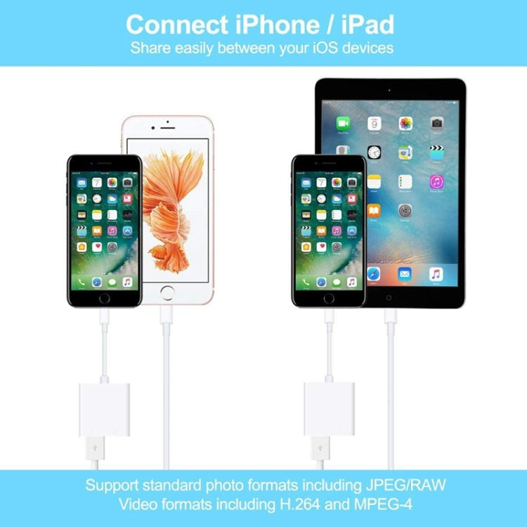 ZS-KL21806 2 in 1 8 Pin to USB 3.0 + Camera USB Read OTG Adapter, Compatible with IOS 13 and Above System