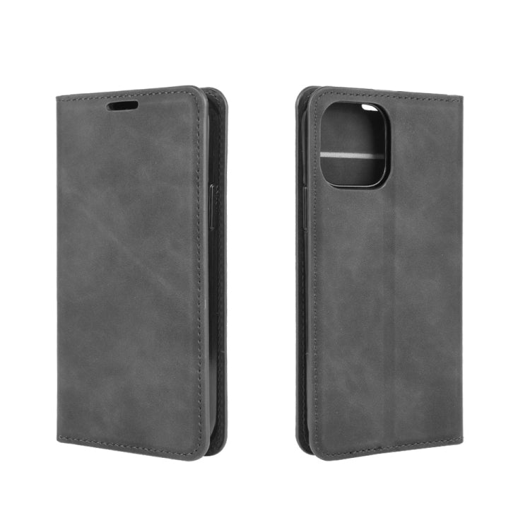 For iPhone 12 6.1 inch Retro-skin Business Magnetic Suction Leather Case with Holder & Card Slots & Wallet, For iPhone 12 / 12 Pro