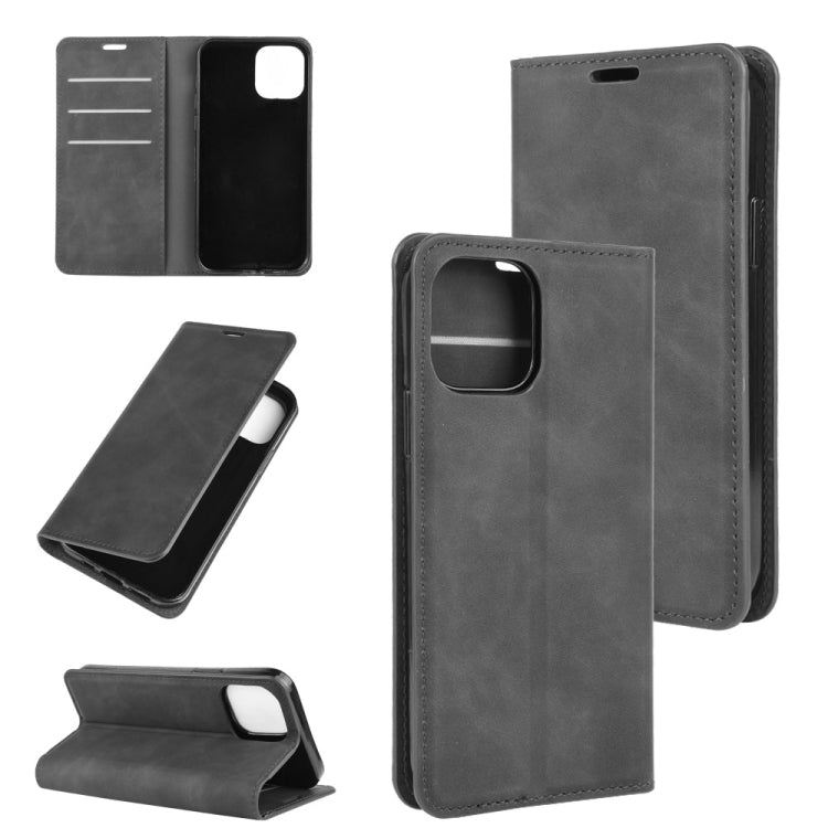 For iPhone 12 6.1 inch Retro-skin Business Magnetic Suction Leather Case with Holder & Card Slots & Wallet, For iPhone 12 / 12 Pro