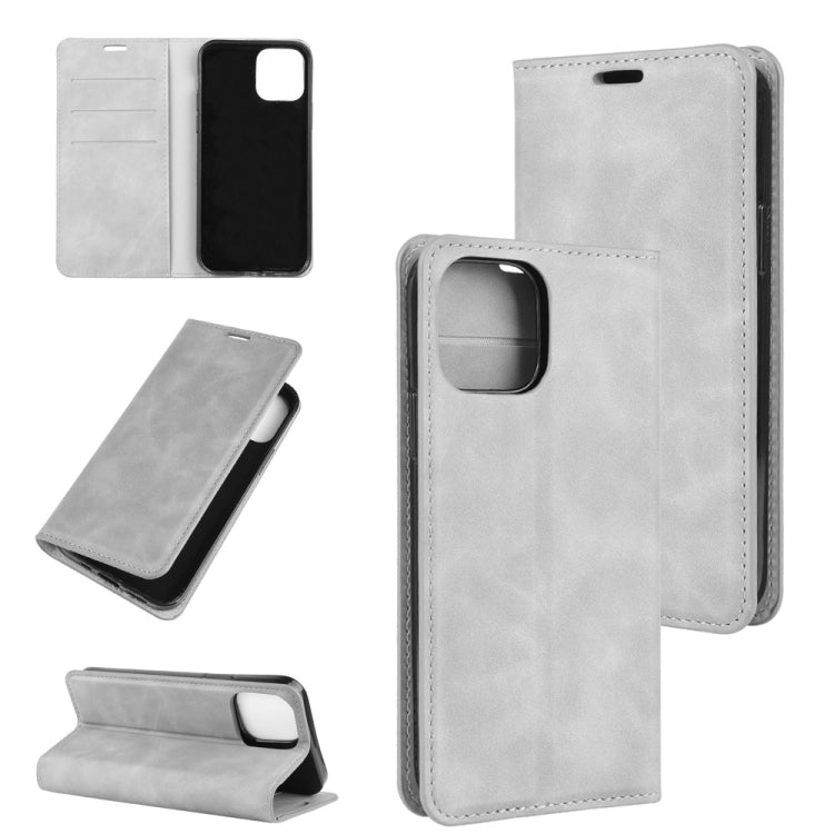 For iPhone 12 6.1 inch Retro-skin Business Magnetic Suction Leather Case with Holder & Card Slots & Wallet, For iPhone 12 / 12 Pro