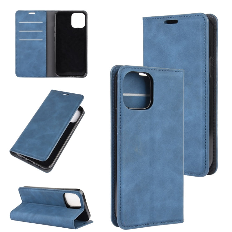 For iPhone 12 6.1 inch Retro-skin Business Magnetic Suction Leather Case with Holder & Card Slots & Wallet, For iPhone 12 / 12 Pro