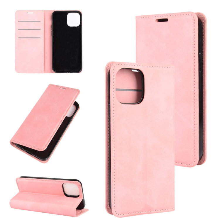 For iPhone 12 6.1 inch Retro-skin Business Magnetic Suction Leather Case with Holder & Card Slots & Wallet, For iPhone 12 / 12 Pro