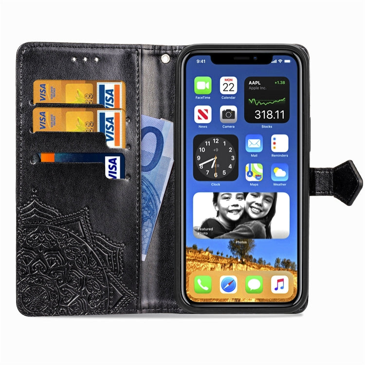 Mandala Flower Embossed Horizontal Flip Leather Case with Bracket / Card Slot / Wallet / Lanyard