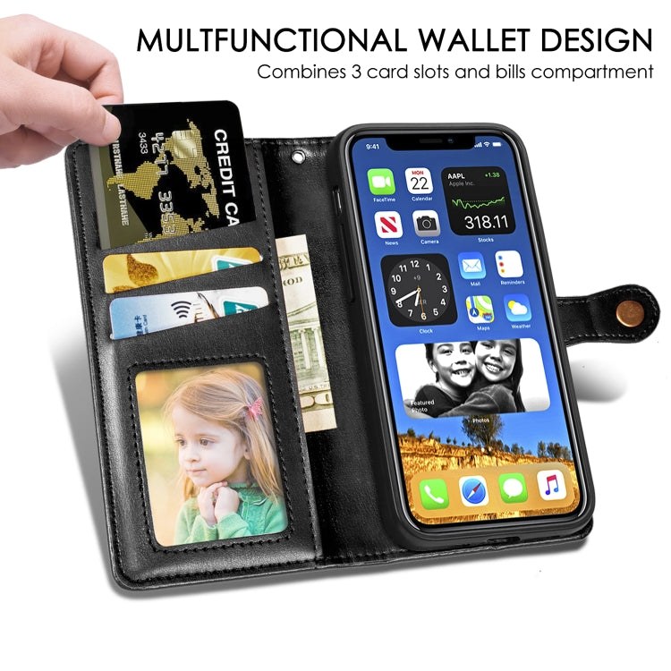 Retro Solid Color Leather Buckle Phone Case with Lanyard & Photo Frame & Card Slot & Wallet & Stand Function