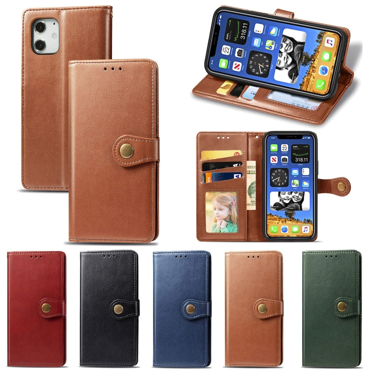 Retro Solid Color Leather Buckle Phone Case with Lanyard & Photo Frame & Card Slot & Wallet & Stand Function