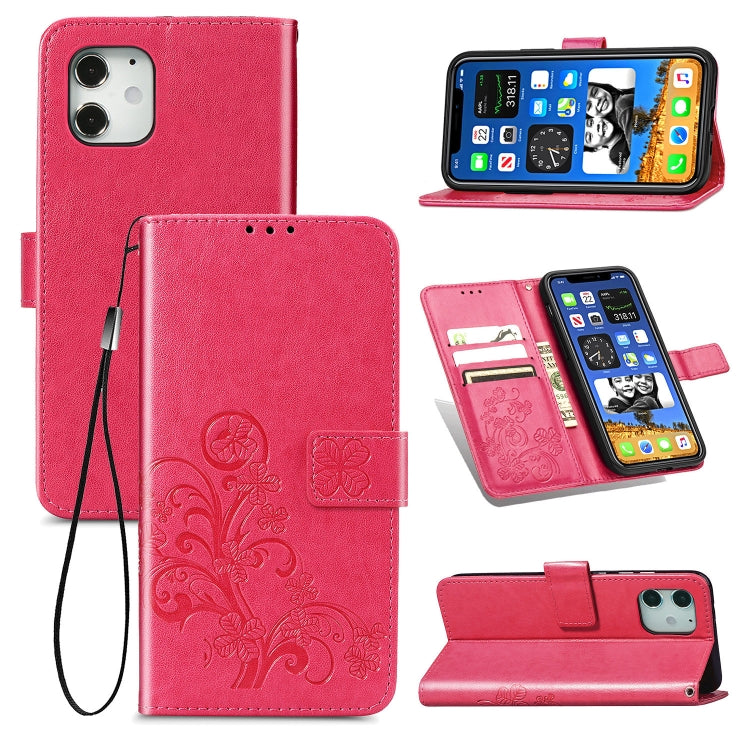 Four-leaf Clasp Embossed Buckle Mobile Phone Protection Leather Case with Lanyard & Card Slot & Wallet & Bracket Function