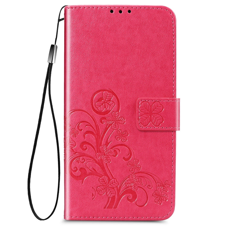 Four-leaf Clasp Embossed Buckle Mobile Phone Protection Leather Case with Lanyard & Card Slot & Wallet & Bracket Function