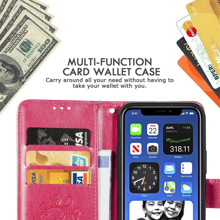 Four-leaf Clasp Embossed Buckle Mobile Phone Protection Leather Case with Lanyard & Card Slot & Wallet & Bracket Function