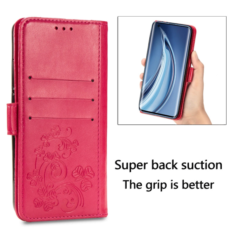 Four-leaf Clasp Embossed Buckle Mobile Phone Protection Leather Case with Lanyard & Card Slot & Wallet & Bracket Function
