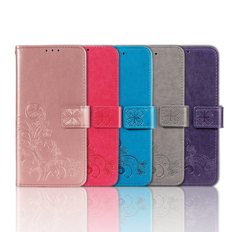 Four-leaf Clasp Embossed Buckle Mobile Phone Protection Leather Case with Lanyard & Card Slot & Wallet & Bracket Function