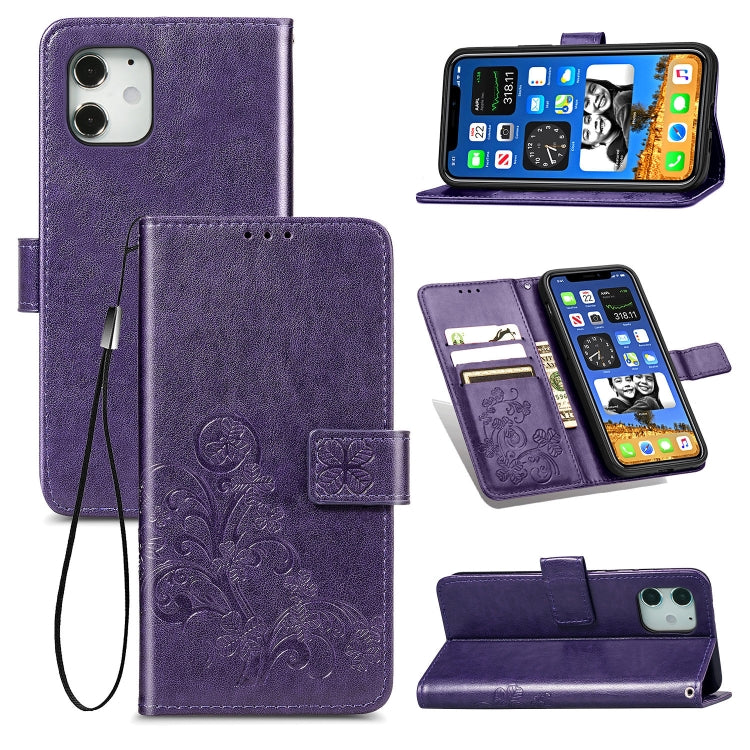 Four-leaf Clasp Embossed Buckle Mobile Phone Protection Leather Case with Lanyard & Card Slot & Wallet & Bracket Function