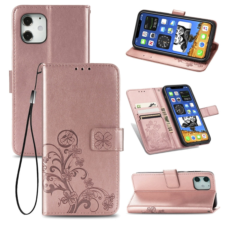 Four-leaf Clasp Embossed Buckle Mobile Phone Protection Leather Case with Lanyard & Card Slot & Wallet & Bracket Function