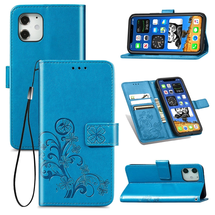 Four-leaf Clasp Embossed Buckle Mobile Phone Protection Leather Case with Lanyard & Card Slot & Wallet & Bracket Function