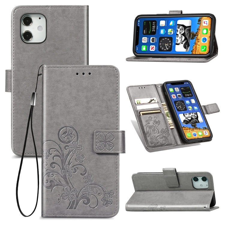 Four-leaf Clasp Embossed Buckle Mobile Phone Protection Leather Case with Lanyard & Card Slot & Wallet & Bracket Function