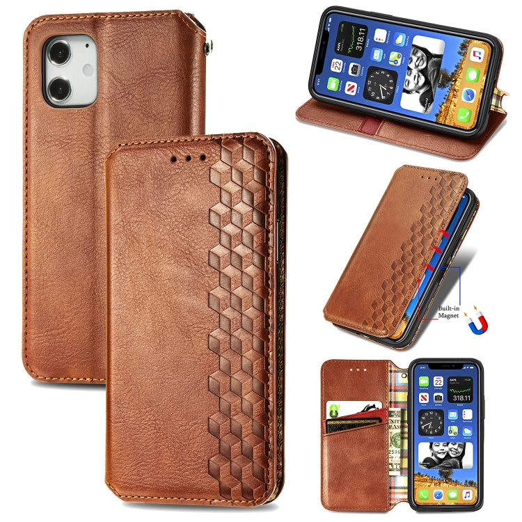 Cubic Grid Pressed Horizontal Flip Magnetic PU Leather Case with Holder & Card Slots & Wallet, For iPhone 12 Pro Max, For iPhone 12 mini