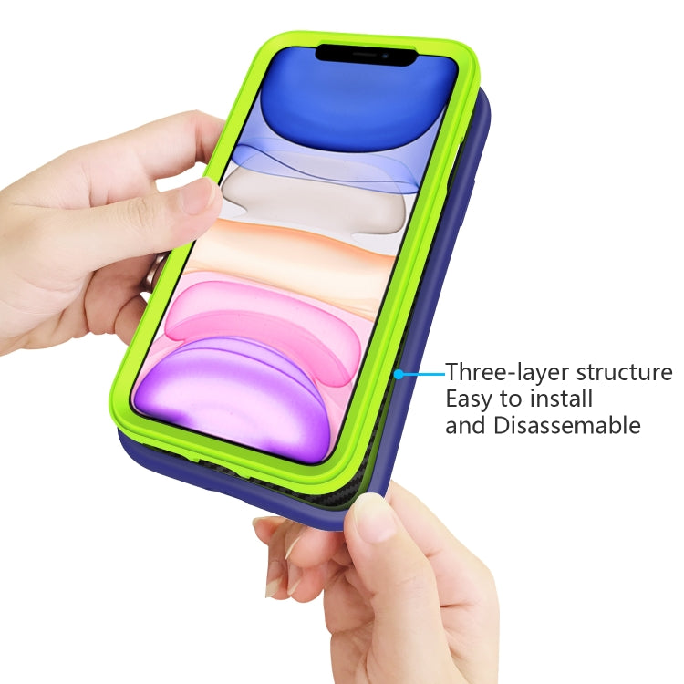 For iPhone 11 Wave Pattern 3 in 1 Silicone+PC Shockproof Protective Case