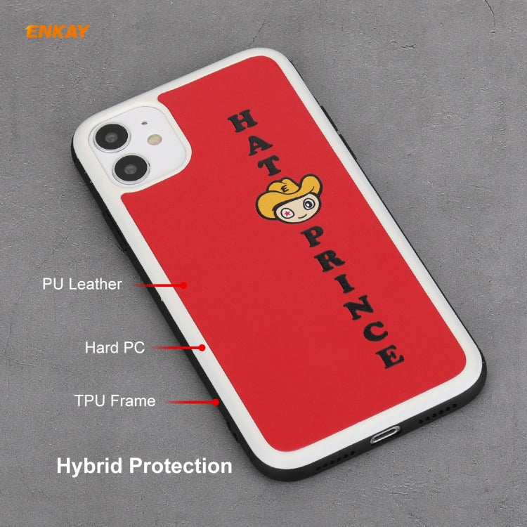 Coque rigide et fine antichoc en cuir PU et PC pour iPhone 11 Hat-Prince ENKAY ENK-PC0462 Cartoon Series (0,26 mm, 9H, 2,5D), film protecteur en verre trempé à couverture complète, pour iPhone 11
