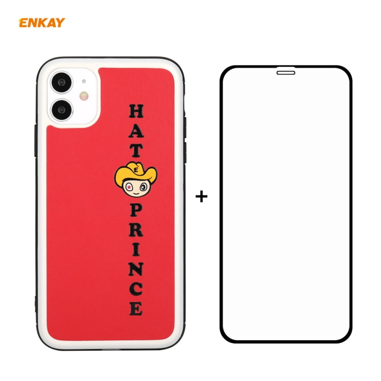 Coque rigide et fine antichoc en cuir PU et PC pour iPhone 11 Hat-Prince ENKAY ENK-PC0462 Cartoon Series (0,26 mm, 9H, 2,5D), film protecteur en verre trempé à couverture complète, pour iPhone 11