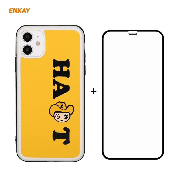Coque rigide et fine antichoc en cuir PU et PC pour iPhone 11 Hat-Prince ENKAY ENK-PC0462 Cartoon Series (0,26 mm, 9H, 2,5D), film protecteur en verre trempé à couverture complète, pour iPhone 11