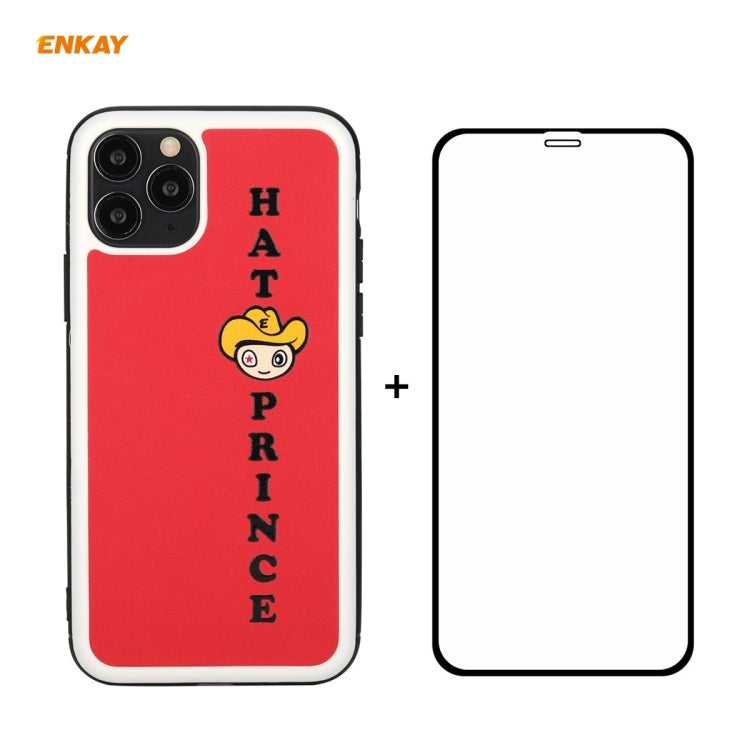 Coque rigide et fine antichoc en cuir PU et PC pour iPhone 11 Pro Hat-Prince ENKAY ENK-PC0472 Cartoon Series (0,26 mm, 9H, 2,5D), film protecteur en verre trempé à couverture complète, pour iPhone 11 Pro
