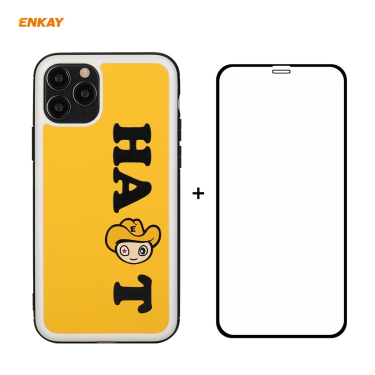 Coque rigide et fine antichoc en cuir PU et PC pour iPhone 11 Pro Hat-Prince ENKAY ENK-PC0472 Cartoon Series (0,26 mm, 9H, 2,5D), film protecteur en verre trempé à couverture complète, pour iPhone 11 Pro