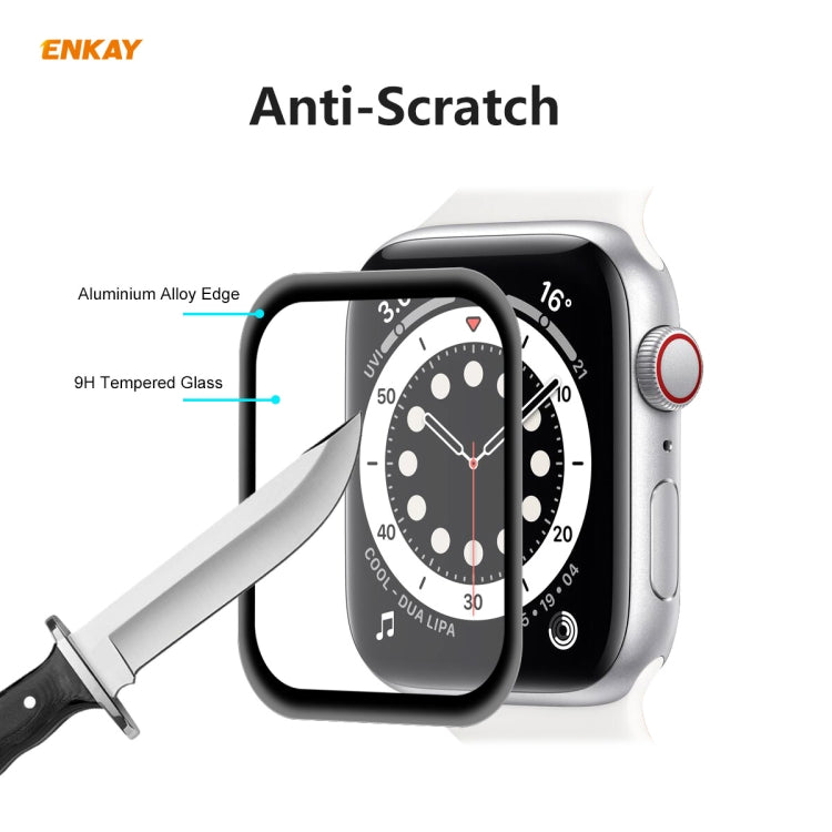 2 PCS ENKAY Hat-Prince 0.2mm 9H Surface Hardness 3D Explosion-proof Aluminum Alloy Edge Full Screen Tempered Glass Screen Film, For Apple Watch 6/5/4/SE 40mm, For Apple Watch 6/5/4/SE 44mm