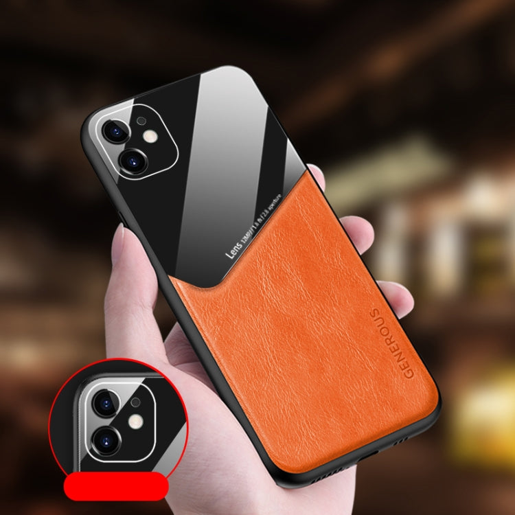 All-inclusive Leather + Organic Glass Phone Case with Metal Iron Sheet, For iPhone 12 mini