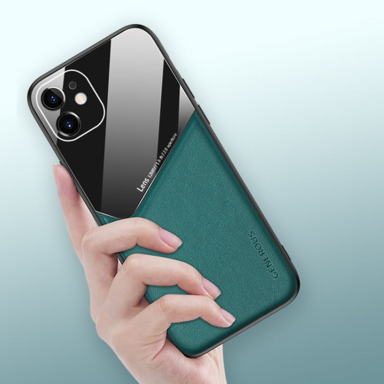 All-inclusive Leather + Organic Glass Phone Case with Metal Iron Sheet, For iPhone 12 mini
