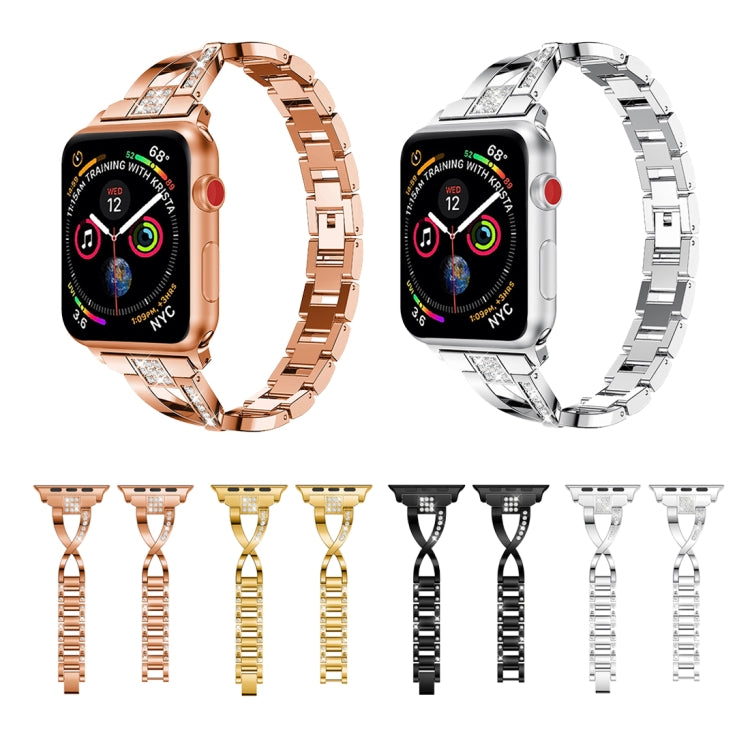 X-shaped Diamond-studded Solid Stainless Steel Wrist Strap Watch Band for Apple Watch Series 3 & 2 & 1 42mm