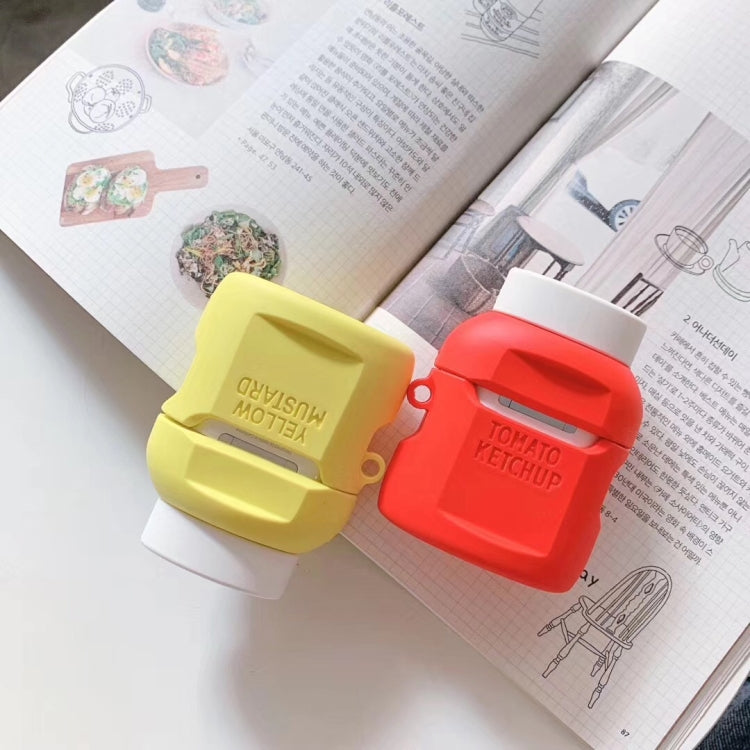 For Apple AirPods 1/2 Generation Universal Wireless Ketchup Bluetooth Hadphone Protective Case, Ketchup Red, Ketchup Yellow