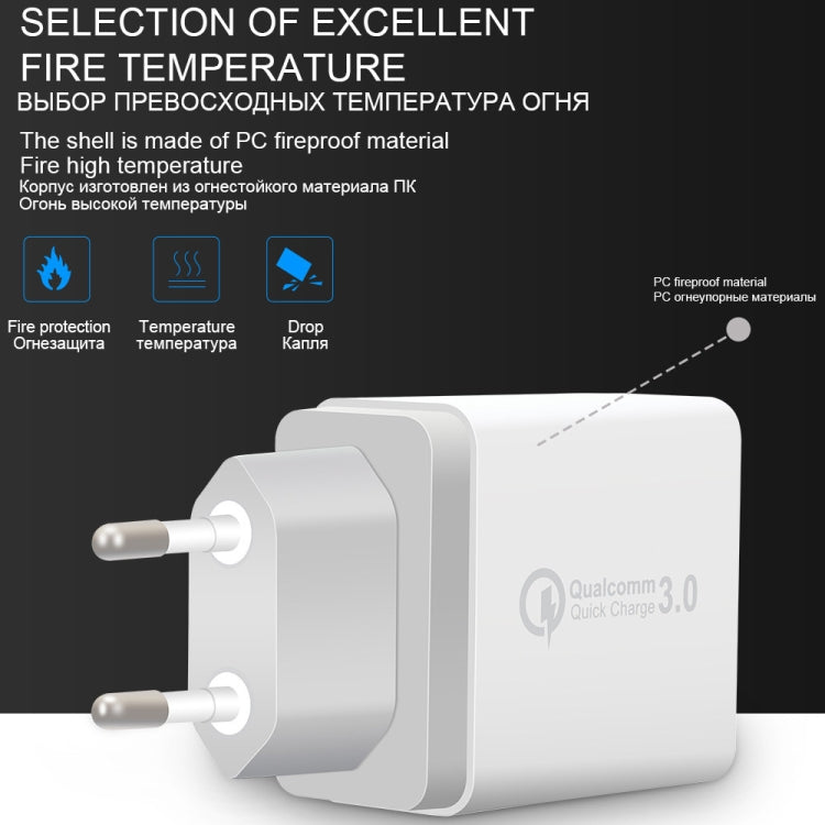 SDC-30W 2 in 1 USB to 8 Pin Data Cable + 30W QC 3.0 USB + 2.4A Dual USB 2.0 Ports Mobile Phone Tablet PC Universal Quick Charger Travel Charger Set, EU Plug, with 8 Pin Cable, EU Plug
