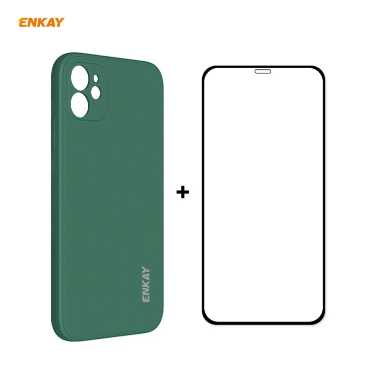 For iPhone 11 Hat-Prince ENKAY ENK-PC0642 Liquid Silicone Straight Edge Shockproof Protective Case + 0.26mm 9H 2.5D Full Glue Full Coverage Tempered Glass Protector Film, For iPhone 11