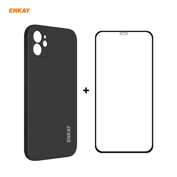 For iPhone 11 Hat-Prince ENKAY ENK-PC0642 Liquid Silicone Straight Edge Shockproof Protective Case + 0.26mm 9H 2.5D Full Glue Full Coverage Tempered Glass Protector Film, For iPhone 11