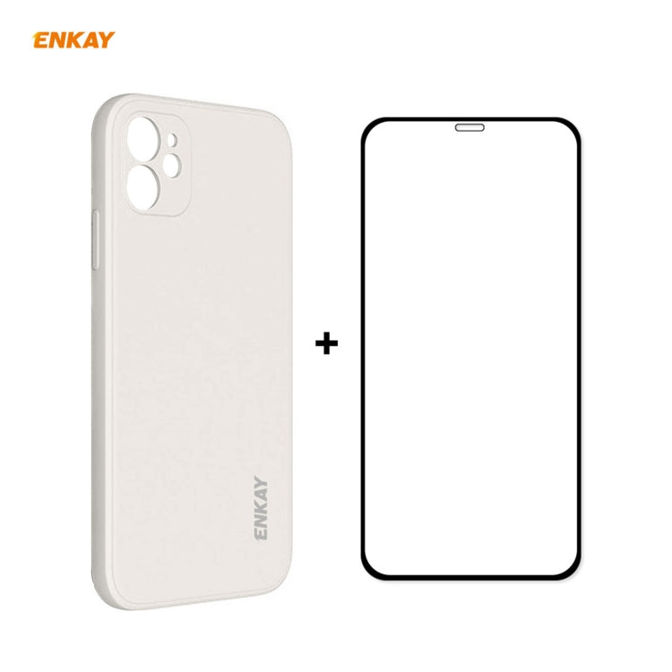 For iPhone 11 Hat-Prince ENKAY ENK-PC0642 Liquid Silicone Straight Edge Shockproof Protective Case + 0.26mm 9H 2.5D Full Glue Full Coverage Tempered Glass Protector Film, For iPhone 11