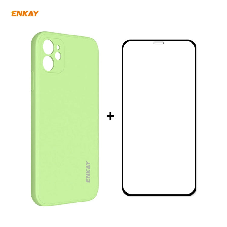 For iPhone 11 Hat-Prince ENKAY ENK-PC0642 Liquid Silicone Straight Edge Shockproof Protective Case + 0.26mm 9H 2.5D Full Glue Full Coverage Tempered Glass Protector Film, For iPhone 11