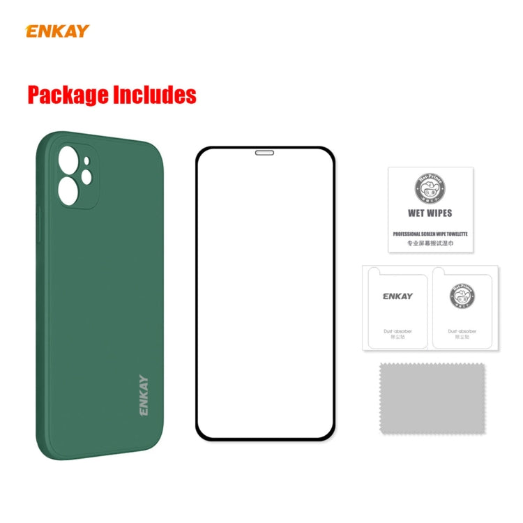 For iPhone 11 Hat-Prince ENKAY ENK-PC0642 Liquid Silicone Straight Edge Shockproof Protective Case + 0.26mm 9H 2.5D Full Glue Full Coverage Tempered Glass Protector Film, For iPhone 11