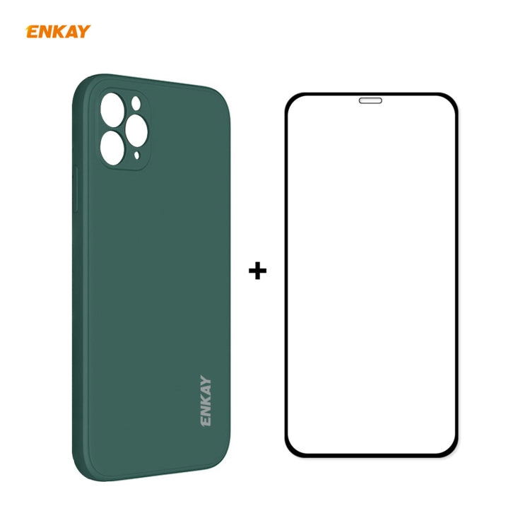 For iPhone 11 Pro Max Hat-Prince ENKAY ENK-PC0662 Liquid Silicone Straight Edge Shockproof Protective Case + 0.26mm 9H 2.5D Full Glue Full Coverage Tempered Glass Protector Film, For iPhone 11 Pro Max