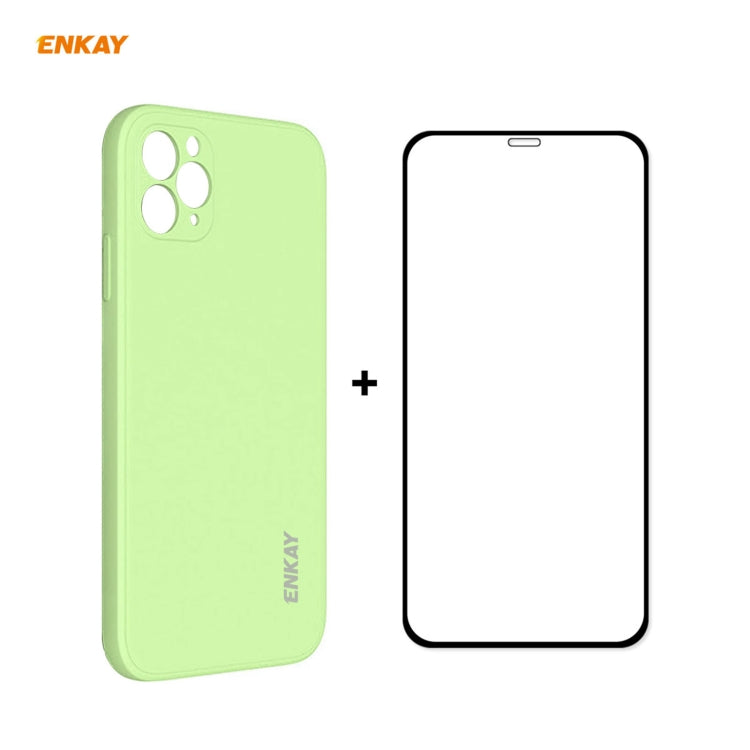 For iPhone 11 Pro Max Hat-Prince ENKAY ENK-PC0662 Liquid Silicone Straight Edge Shockproof Protective Case + 0.26mm 9H 2.5D Full Glue Full Coverage Tempered Glass Protector Film, For iPhone 11 Pro Max