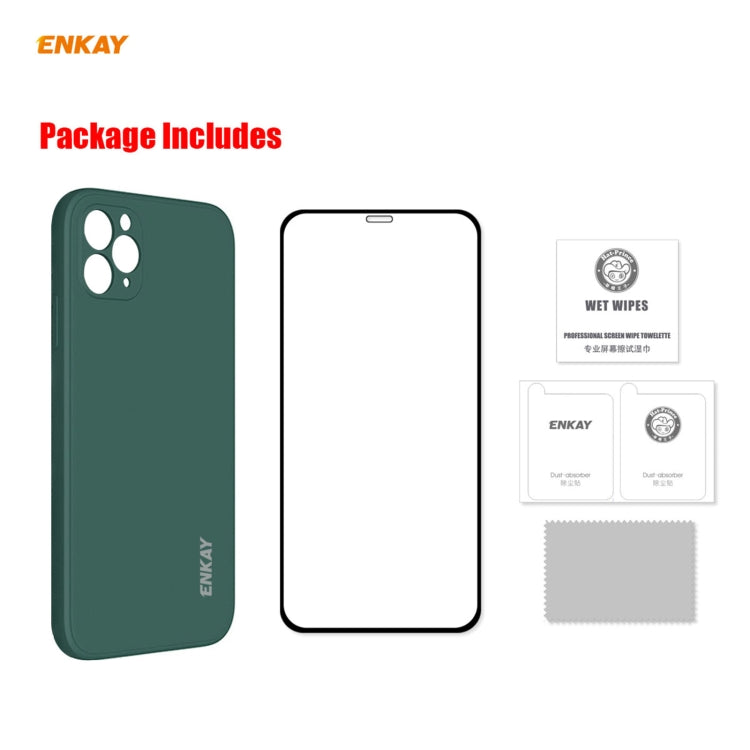 For iPhone 11 Pro Max Hat-Prince ENKAY ENK-PC0662 Liquid Silicone Straight Edge Shockproof Protective Case + 0.26mm 9H 2.5D Full Glue Full Coverage Tempered Glass Protector Film, For iPhone 11 Pro Max
