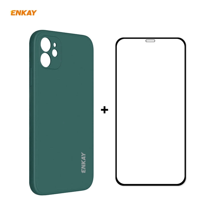 For iPhone 12 mini Hat-Prince ENKAY ENK-PC0672 Liquid Silicone Straight Edge Shockproof Case + 0.26mm 9H 2.5D Full Glue Tempered Glass Film, For iPhone 12 mini