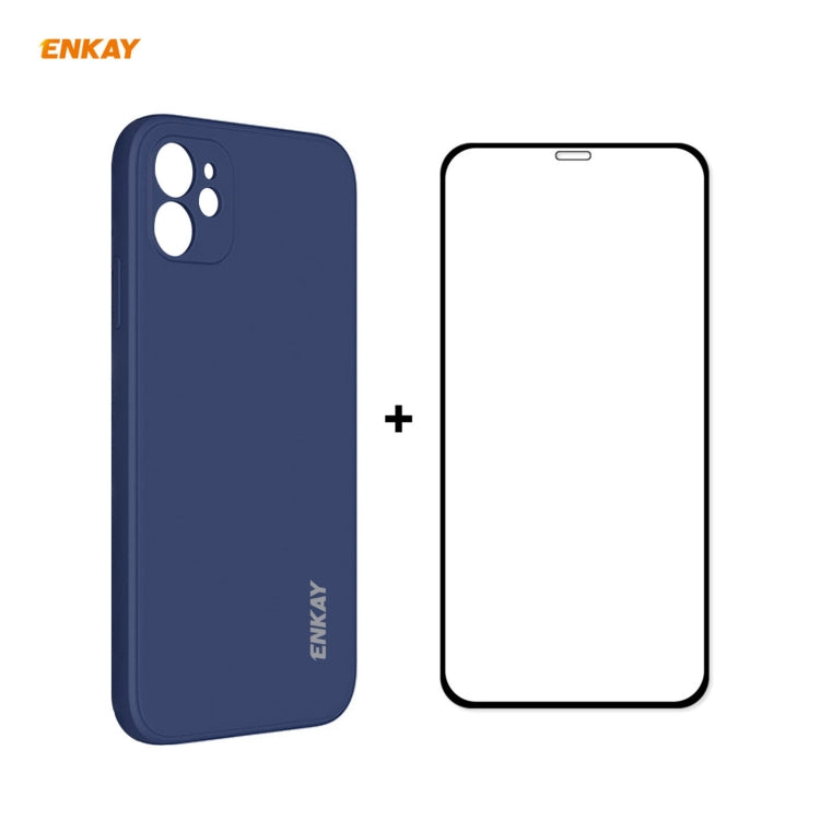 For iPhone 12 Hat-Prince ENKAY ENK-PC0682 Liquid Silicone Straight Edge Shockproof Case + 0.26mm 9H 2.5D Full Glue Tempered Glass Film, For iPhone 12