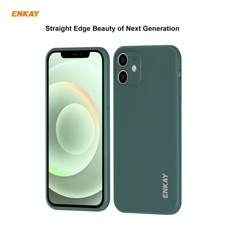 For iPhone 12 Hat-Prince ENKAY ENK-PC0682 Liquid Silicone Straight Edge Shockproof Case + 0.26mm 9H 2.5D Full Glue Tempered Glass Film, For iPhone 12