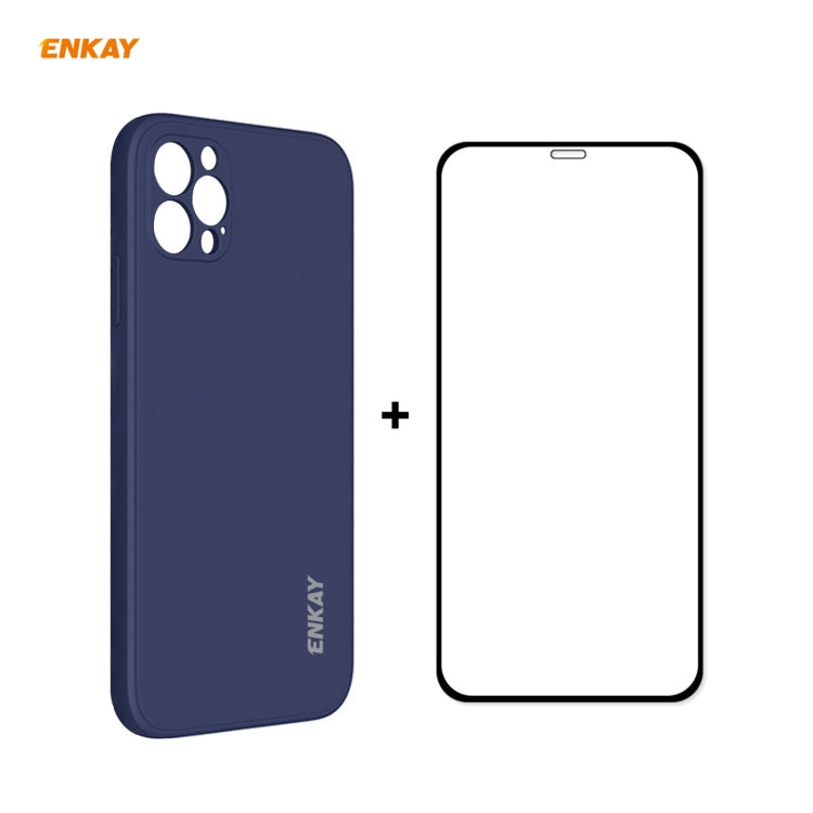 For iPhone 12 Pro Hat-Prince ENKAY ENK-PC0692 Liquid Silicone Straight Edge Shockproof Case + 0.26mm 9H 2.5D Full Glue Tempered Glass Film, For iPhone 12 Pro