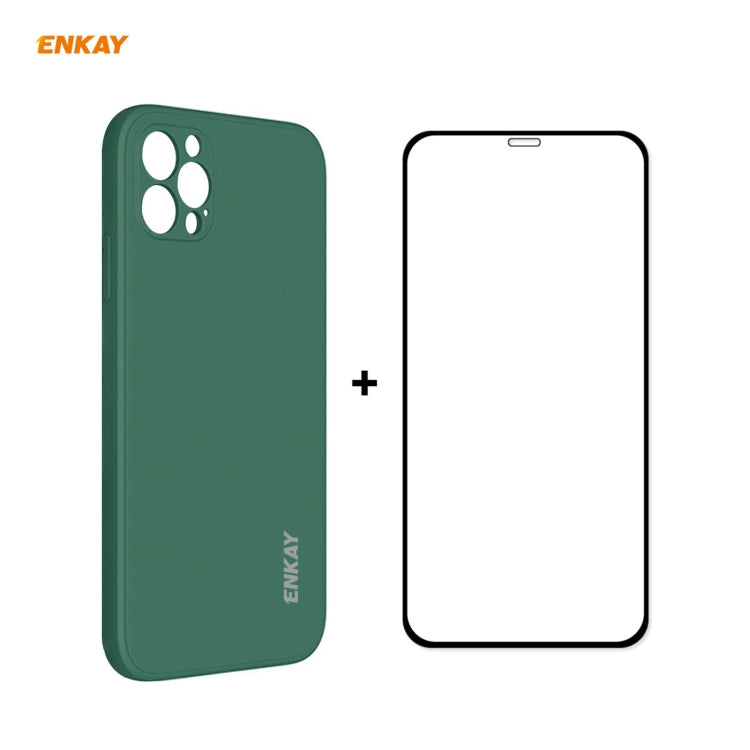 For iPhone 12 Pro Hat-Prince ENKAY ENK-PC0702 Liquid Silicone Straight Edge Shockproof Case + 0.26mm 9H 2.5D Full Glue Tempered Glass Film, For iPhone 12 Pro Max