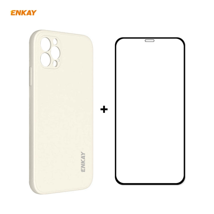 For iPhone 12 Pro Hat-Prince ENKAY ENK-PC0702 Liquid Silicone Straight Edge Shockproof Case + 0.26mm 9H 2.5D Full Glue Tempered Glass Film, For iPhone 12 Pro Max