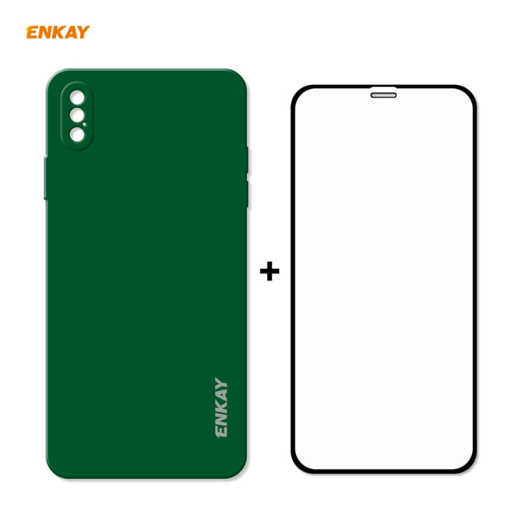 Hat-Prince ENKAY ENK-PC0712 Liquid Silicone Straight Edge Shockproof Protective Case + 0.26mm 9H 2.5D Full Glue Full Screen Tempered Glass Film For iPhone XS / X, For iPhone XS