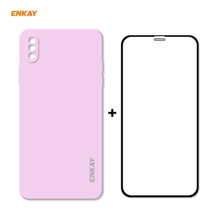 Hat-Prince ENKAY ENK-PC0712 Liquid Silicone Straight Edge Shockproof Protective Case + 0.26mm 9H 2.5D Full Glue Full Screen Tempered Glass Film For iPhone XS / X, For iPhone XS