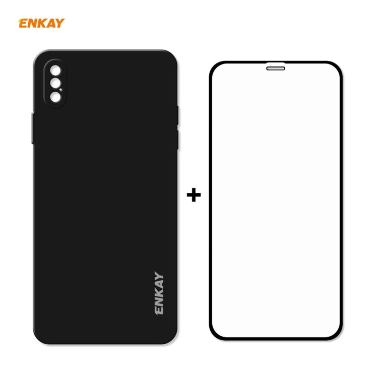 ENKAY ENK-PC0722 Hat-Prince Liquid Silicone Straight Edge Shockproof Protective Case + 0.26mm 9H 2.5D Full Glue Full Screen Tempered Glass Film For iPhone XS Max, For iPhone XS Max