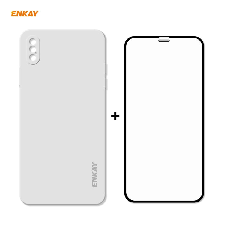 ENKAY ENK-PC0722 Hat-Prince Liquid Silicone Straight Edge Shockproof Protective Case + 0.26mm 9H 2.5D Full Glue Full Screen Tempered Glass Film For iPhone XS Max, For iPhone XS Max